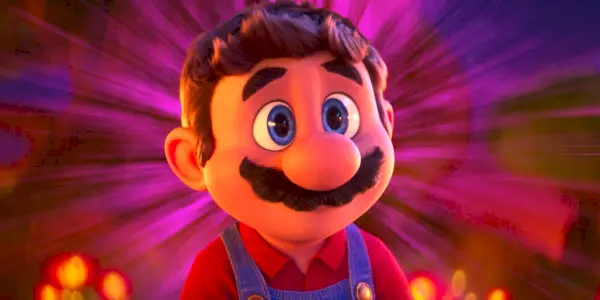 スーパーマリオブラザーズの映画で幸せそうなマリオ