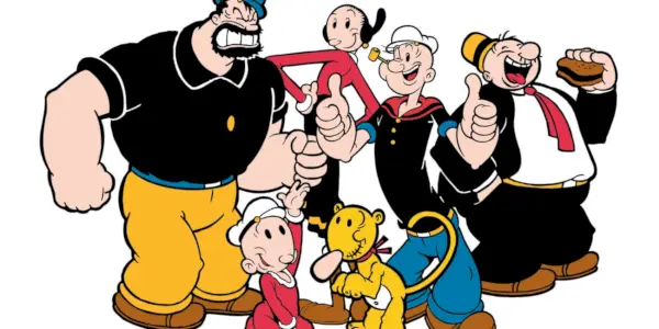 Una imagen de Popeye y sus amigos sobre un fondo blanco.