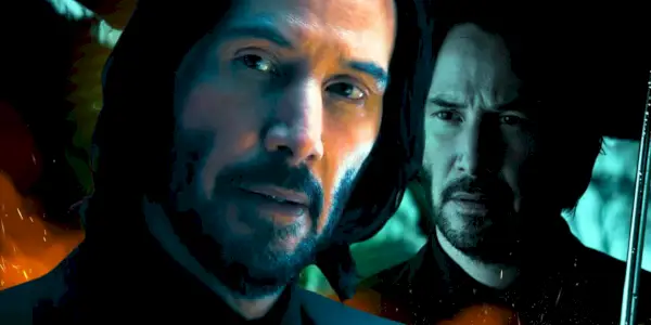 John Wick Keanu Reeves trzyma parasolkę
