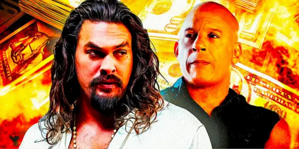 Jason Momoa jako Dante i Vin Diesel jako Dominic Toretto w Fast X na niestandardowym tle