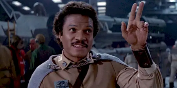 Lando peger uden for skærmen i Return of the Jedi