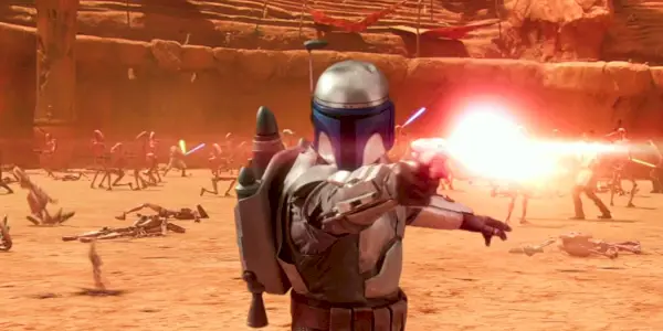 Jango Fett skyter mot Mace Windu i Attack of the Clones