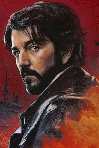 Diego Luna jako beztekstowy plakat z Gwiezdnych Wojen Cassiana Andora