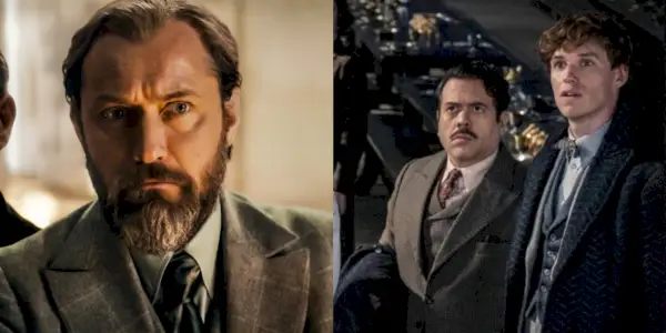 Images divisées d'Albus Dumbledore, Jacob et Newt Scamander dans Fantastic Beasts 3