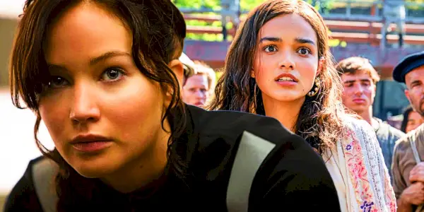 Uma imagem personalizada com Katniss Everdeen e Lucy Gray na franquia Jogos Vorazes