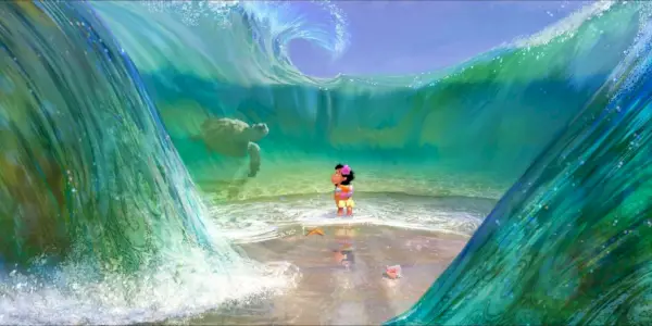 Der Ozean umgibt Baby Moana sicher in Moana