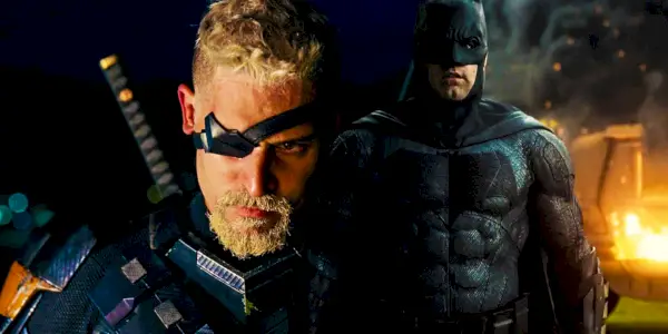 Obraz Batmana i Deathstroke'a obok siebie Deathstroke Justice League w wersji Snydera
