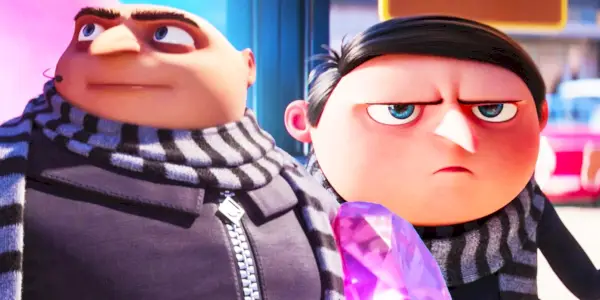 En montage af Gru som voksen og barn.