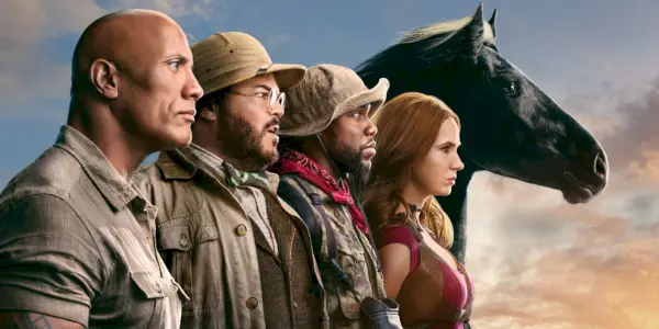 Hráči hledící do dálky ve hře Jumanji: The Next Level