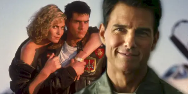 Imagen personalizada de Charlie y Maverick abrazándose en Top Gun y Tom Cruise sonriendo en Top Gun: Maverick