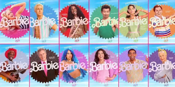 Eine Collage aus Charakterplakaten für Barbie