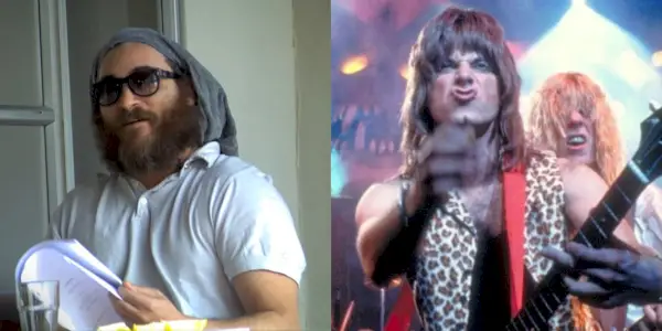 Ausgewähltes Bild mit Joaquin Phoenix in „Im Still Here“ und den Bandmitgliedern von Spinal Tap in „This is Spinal Tap“.