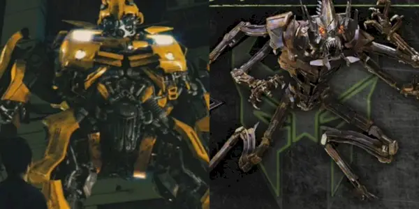 Una pantalla dividida de Bumblebee y Freezer de Transformers