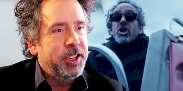 Tim Burton taler over et billede af hans cameo i Miss Peregrine