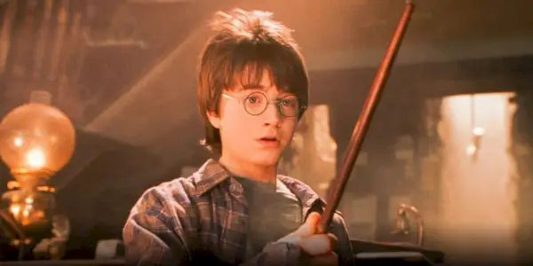 Harry Potter (Daniel Radcliffe) dostáva svoj prútik vo filme Harry Potter and the Sorcerer
