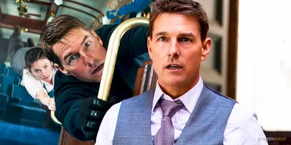 Tom Cruise dans le rôle d'Ethan Hunt dans Mission Impossible 7 avec Grace derrière lui