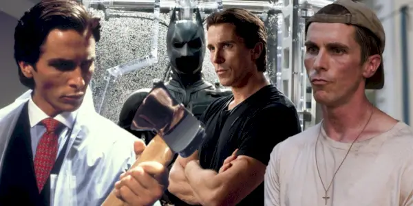 Collage de Christian Bale en American Psycho, The Dark Knight y The Fighter
