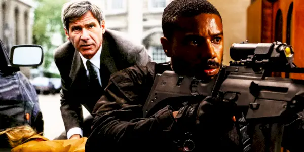 Image combinée de Harrison Ford dans le rôle de Jack Ryan dans Patriot Games et de Michael B. Jordan dans le rôle de John Kelly dans Without Remorse