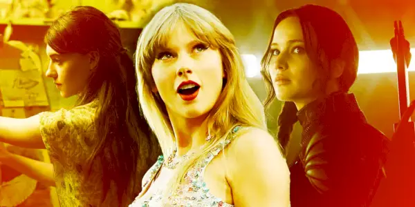 The Hunger Games의 Katniss Everdeen과 Where The Crawdads Sing의 Kya 앞에 있는 Taylor Swift의 이미지