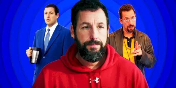 Collage von Adam Sandler in Punch Drunk Love, Hustle und Uncut Gems
