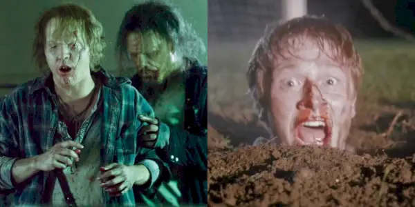 Cannibales mutants en image divisée dans Wrong Turn 4 et Billy criant alors qu'il est enterré dans Wrong Turn 5