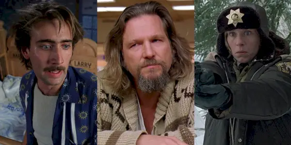 『ライジング・アリゾナ』のニコラス・ケイジ、『ビッグ・リボウスキー』のジェフ・ブリッジス、『ファーゴ』のフランシス・マクドーマンドの分割画像