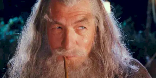 Sir Ian McKellen jako Gandalf v Pánovi prstenů.