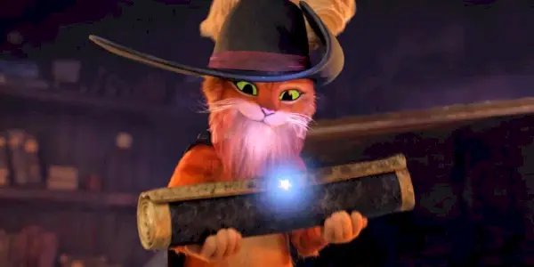 Le Chat tenant un parchemin dans Le Chat Botté : Le Dernier Vœu.