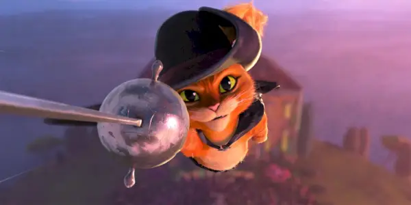 Le Chat Botté vole dans les airs dans Le Chat Botté Le Dernier Vœu