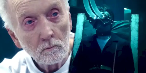 Et sammensatt bilde av Tobin Bell som John Kramer med Eye Trap i Saw X