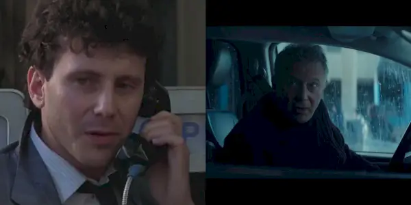 Paul Reiser como Jeffrey Friedman hablando por teléfono en Beverly Hills Cop y hablando con alguien fuera de la pantalla en Beverly Hills Cop: Axel F