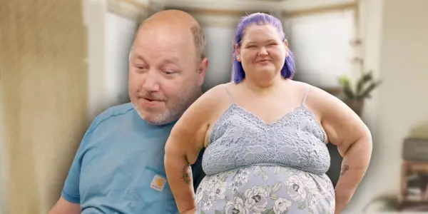 Amy Slaton Michael Halterman 1000-Lb Sisters-Montage von Michael im blauen und Amy im grauen Kleid