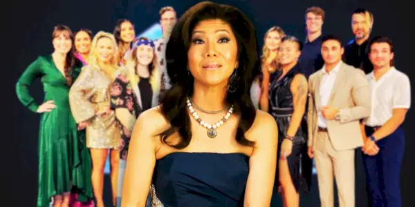 Julie Chen devant les candidats de Big Brother