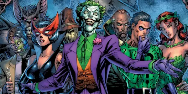 Joker entouré de méchants Batman dans les bandes dessinées DC