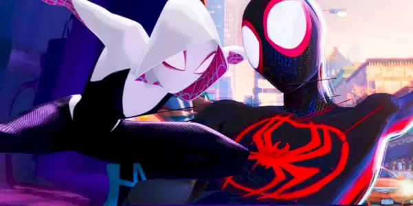Miles y Gwen se sentaron uno al lado del otro boca abajo en Spider-Man Across The Spider-Verse