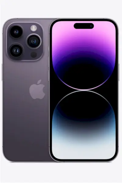 Imagem do iPhone 14 Pro Max mostrando a frente e a traseira