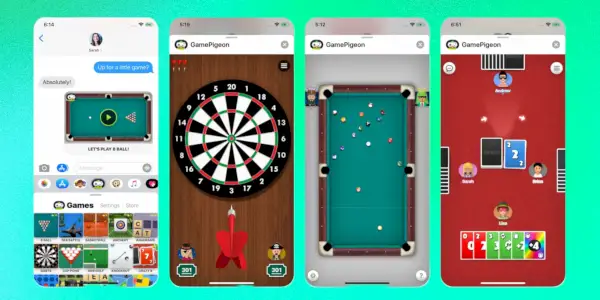 Quattro giochi GamePigeon sono raffigurati su iPhone