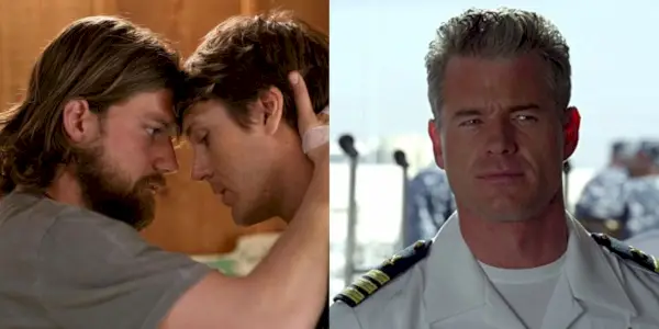 Rozdelený obraz dvoch mužov v objatí v Animal Kingdom a grimasu dôstojníka námorníctva v The Last Ship.