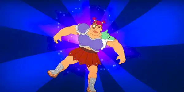 Stupendous, la demi-sœur de Tyrannis, flotte dans un vide bleu à Krapopolis.