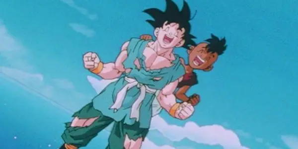 Goky voando com Uub em Dragon Ball Z.