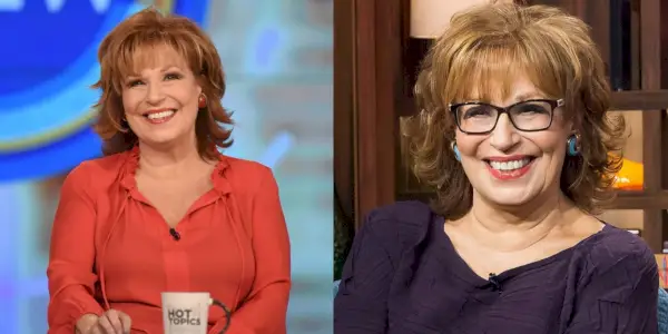 Joy Behar nosí na The View červené a fialové šaty