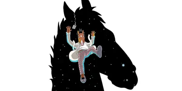 בוג'ק נופל בחלל בצללית שלו באמנות פרומו של BoJack Horseman