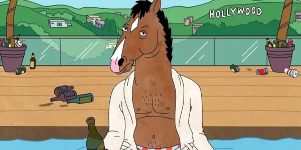BoJack Horseman שותה ליד בריכה.