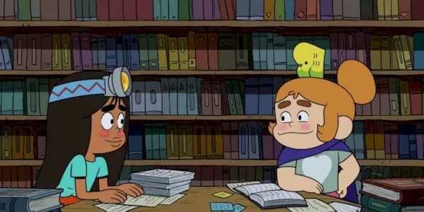 Deux filles étudiant dans la bibliothèque de Craig of the Creek