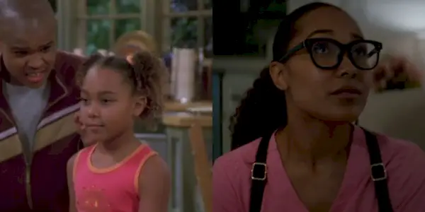 Uma imagem dividida de Parker McKenna Posey de My Wife and Kids