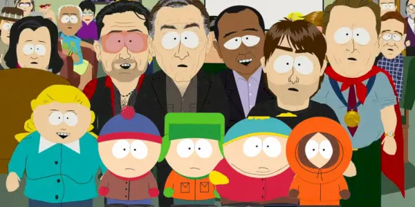 Bono og Tom cruise står bag Cartman, Kenny, Eric og Kyle i South Park