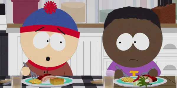 Stan Marsh og Tolkien Black ved middagsbordet i South Park