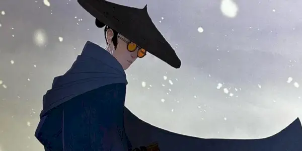 Mizu mirando hacia atrás en Blue Eye Samurai
