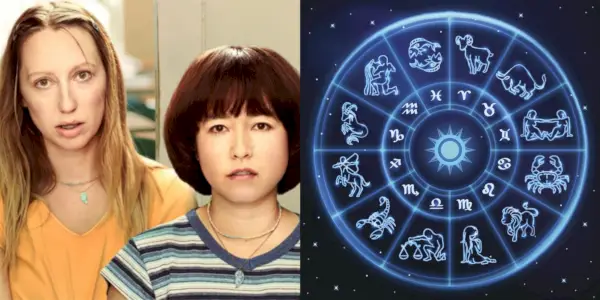 Pen15의 Anna와 Maya 및 황도대 바퀴를 보여주는 분할 이미지