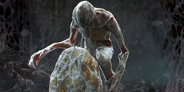 Demogorgon sa pozerá cez vajce v Stranger Things.